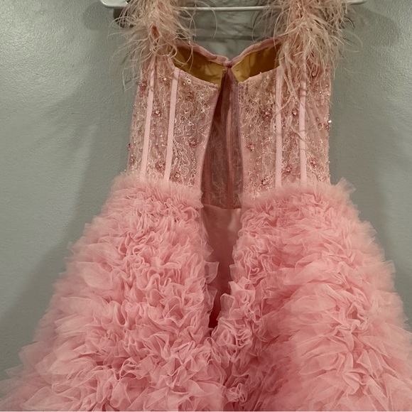 Sherri Hill 54906 Off shoulder Ruffle Skirt Corset Bodice Gown Prom Pink sz 4 - Picture 9 of 10